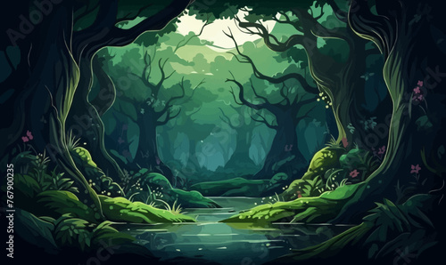 mystical forest vector flat minimalistic isolated illustration -