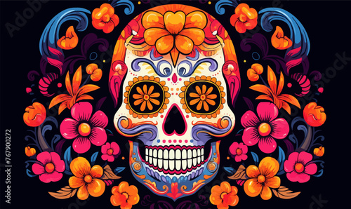 ornate dia de los Muertos skull day of the dead sugar skull calavera vector illustration
