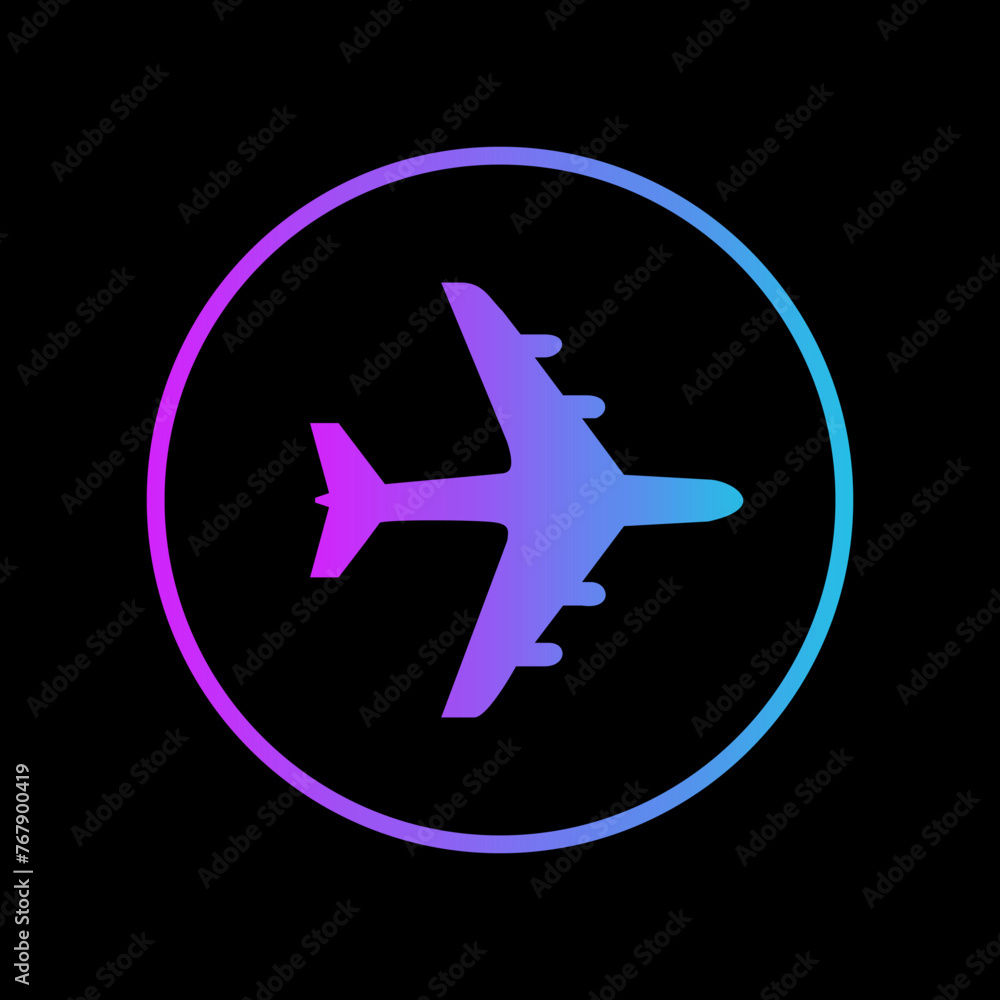 neon icon highlights gradient with airplane and tourism vacation neon icon highlights gradient with airplane and tourism vacation