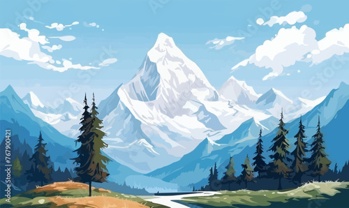Landscape in Tuscany illustration, Italian landscapes, panoramic countryside farmland vector illustration