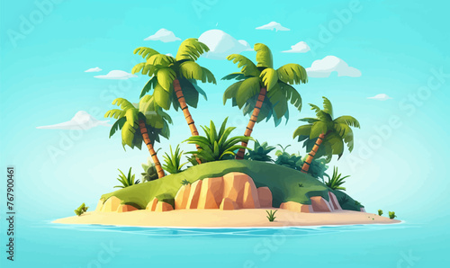 Waterfall in a jungle vector simple 3d smooth cut isolated illustration