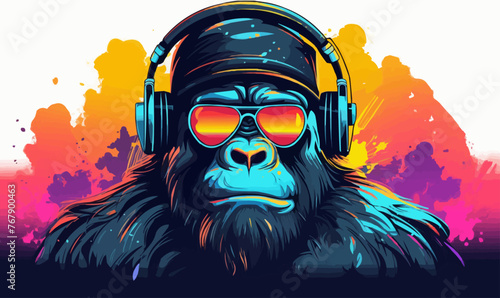 Cool gorilla wearing sunglasses with a DJ look vector