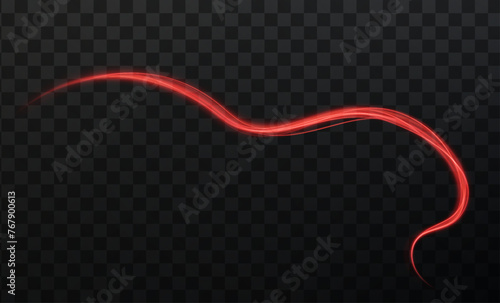 Luminous red lines png of speed. Light glowing effect png. Abstract motion lines. Light trail wave, fire path trace line, car lights, optic fiber and incandescence curve twirl 