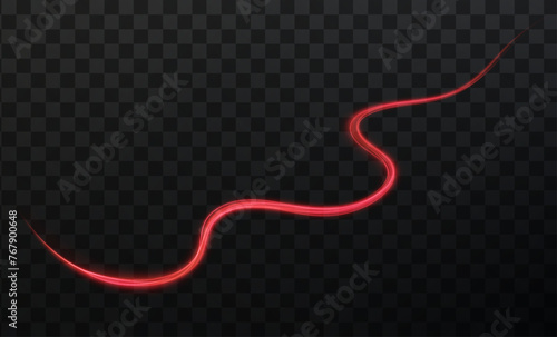 Luminous red lines png of speed. Light glowing effect png. Abstract motion lines. Light trail wave, fire path trace line, car lights, optic fiber and incandescence curve twirl 