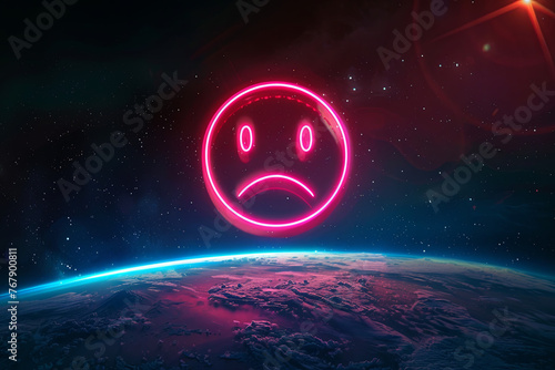 A sad emoji icon above the planet earth