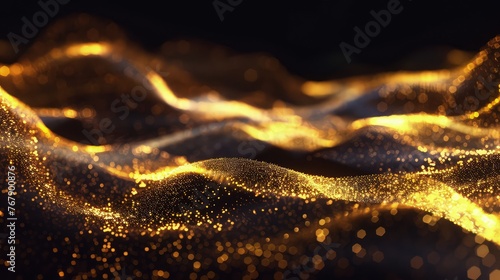 A luxurious abstract background featuring elegant swirls of golden and black hues seamlessly blending together. © Aqsa