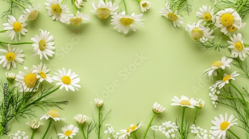 Against a clean white background, a stylish frame is embellished with intricately arranged daisies, adding a fresh and vibrant touch to the design. 