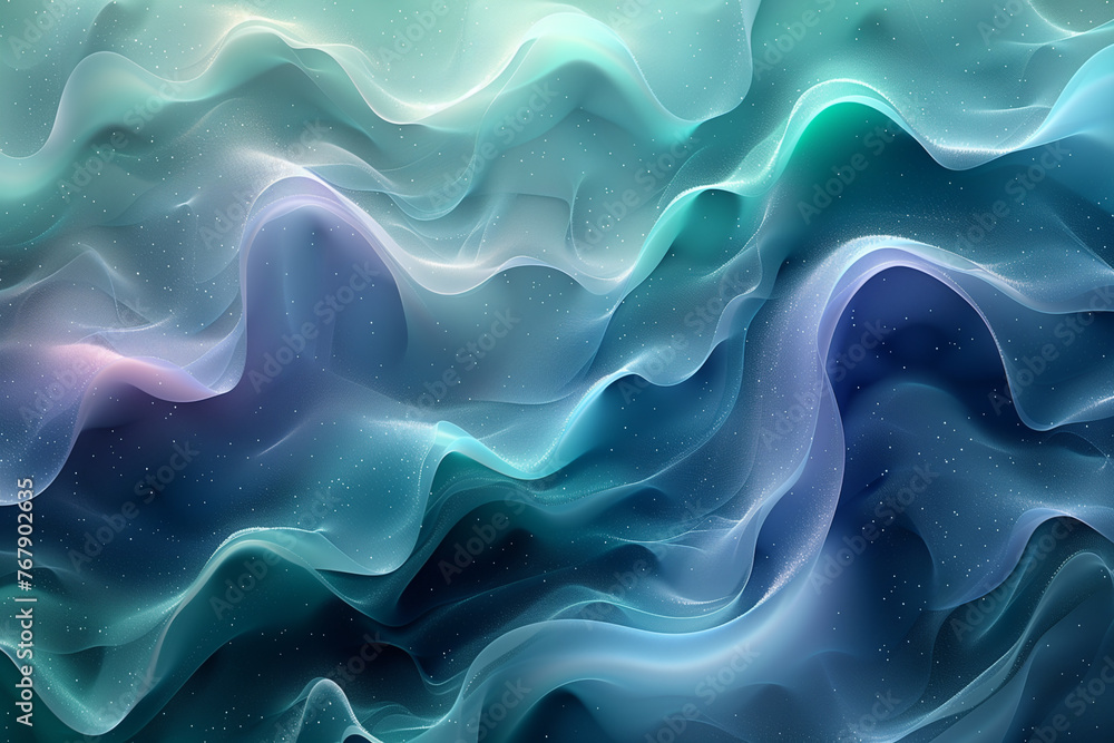 A digital art composition featuring an abstract background with swirling waves of light blue and green, resembling flowing fabric. A digital art composition featuring an abstract background with swirling waves of light blue and green, resembling flowing fabric.