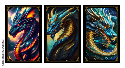 PREMIUM VECTOR ILLUSTRATION | Vector Dragon painting, one of the mythological creatures synonymous with savagery photo