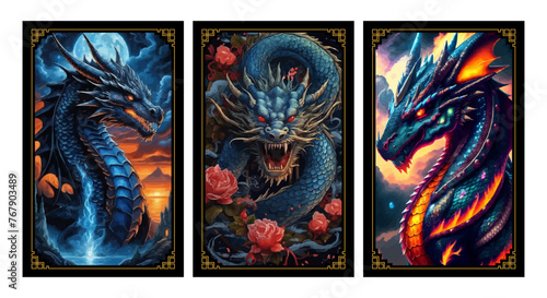 PREMIUM VECTOR ILLUSTRATION | Vector Dragon painting, one of the mythological creatures synonymous with savagery