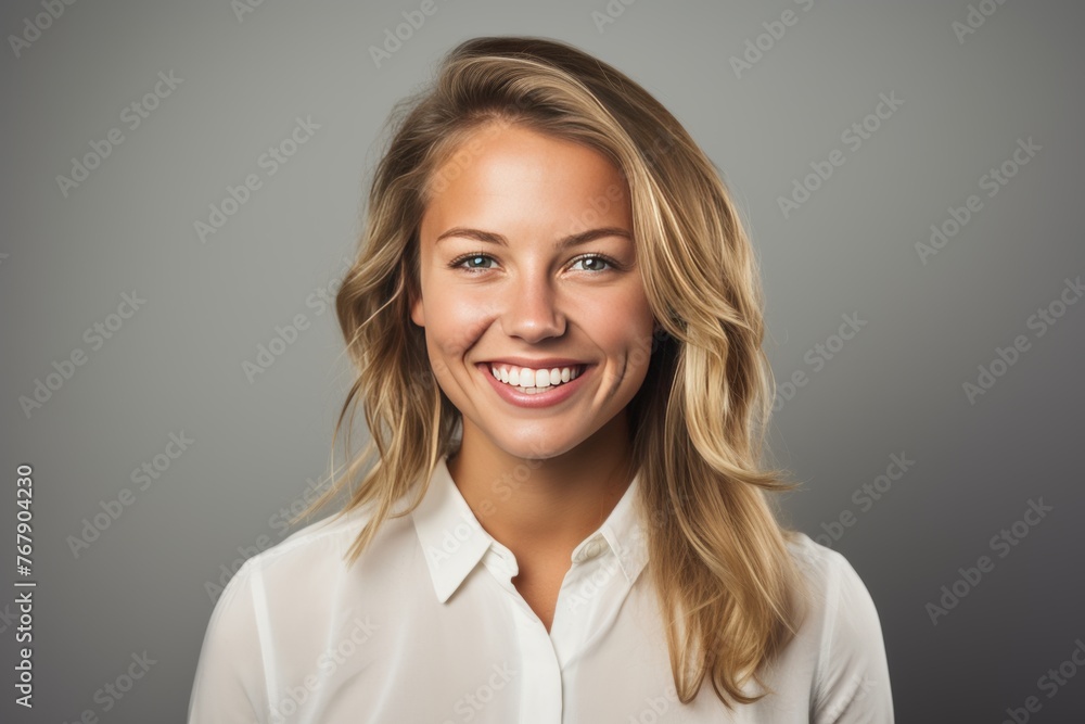 Happy attractive smiling blonde young woman, isolated on a plain background Happy attractive smiling blonde young woman, isolated on a plain background