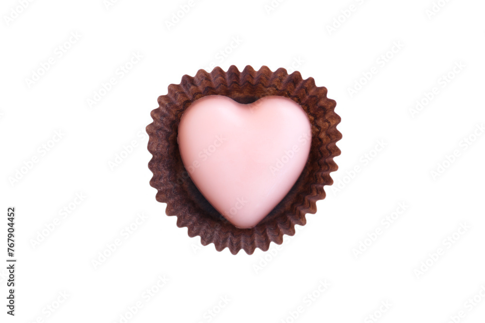 Pink heart shaped chocolate in wrapper isolated on white background, Chocolate candy Pink heart shaped chocolate in wrapper isolated on white background, Chocolate candy