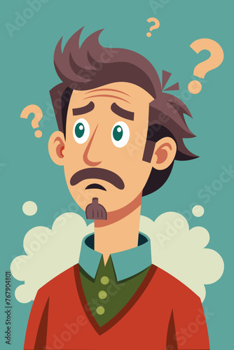 Young puzzled, doubtful, confused man thinking, trying to find solution, worried expression on his face, concept - Sorry, don't know how it happened. Copy space.