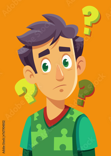 Young puzzled, doubtful, confused man thinking, trying to find solution, worried expression on his face, concept - Sorry, don't know how it happened. Copy space.