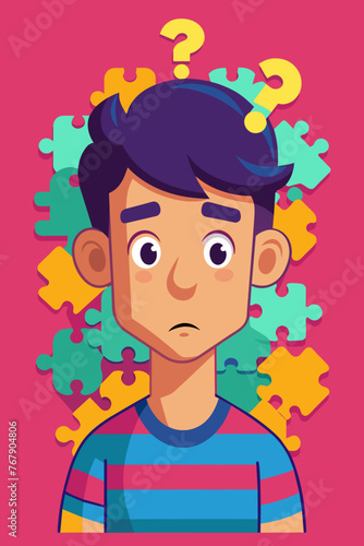 Young puzzled, doubtful, confused man thinking, trying to find solution, worried expression on his face, concept - Sorry, don't know how it happened. Copy space.