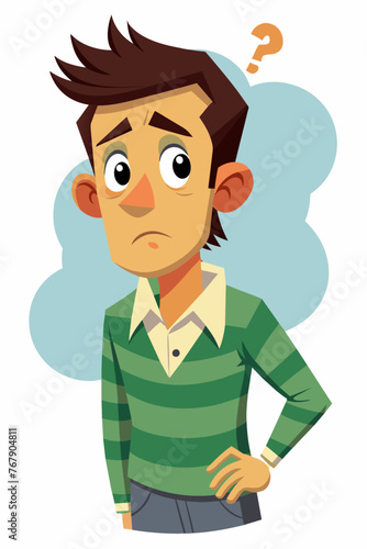 Young puzzled, doubtful, confused man thinking, trying to find solution, worried expression on his face, concept - Sorry, don't know how it happened. Copy space.