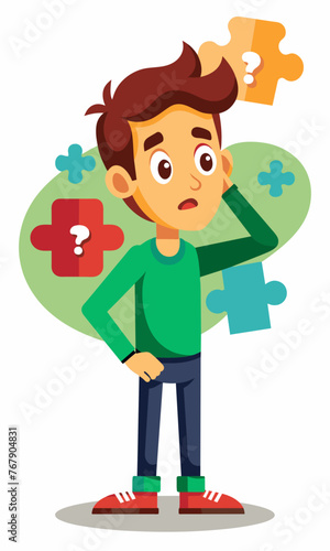 Young puzzled, doubtful, confused man thinking, trying to find solution, worried expression on his face, concept - Sorry, don't know how it happened. Copy space.