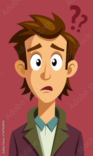 Young puzzled, doubtful, confused man thinking, trying to find solution, worried expression on his face, concept - Sorry, don't know how it happened. Copy space.