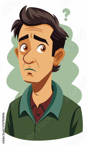 Young puzzled, doubtful, confused man thinking, trying to find solution, worried expression on his face, concept - Sorry, don't know how it happened. Copy space.