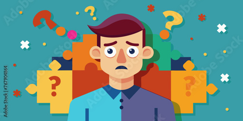 Young puzzled, doubtful, confused man thinking, trying to find solution, worried expression on his face, concept - Sorry, don't know how it happened. Copy space.