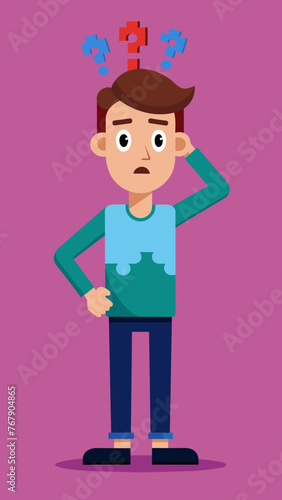 Young puzzled, doubtful, confused man thinking, trying to find solution, worried expression on his face, concept - Sorry, don't know how it happened. Copy space.