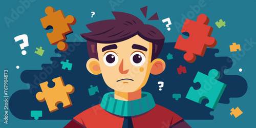 Young puzzled, doubtful, confused man thinking, trying to find solution, worried expression on his face, concept - Sorry, don't know how it happened. Copy space.