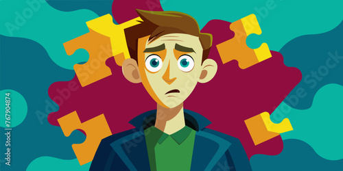 Young puzzled, doubtful, confused man thinking, trying to find solution, worried expression on his face, concept - Sorry, don't know how it happened. Copy space.