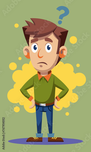 Young puzzled, doubtful, confused man thinking, trying to find solution, worried expression on his face, concept - Sorry, don't know how it happened. Copy space.