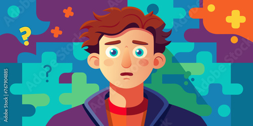 Young puzzled, doubtful, confused man thinking, trying to find solution, worried expression on his face, concept - Sorry, don't know how it happened. Copy space.