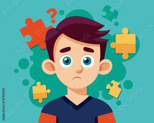 Young puzzled, doubtful, confused man thinking, trying to find solution, worried expression on his face, concept - Sorry, don't know how it happened. Copy space.