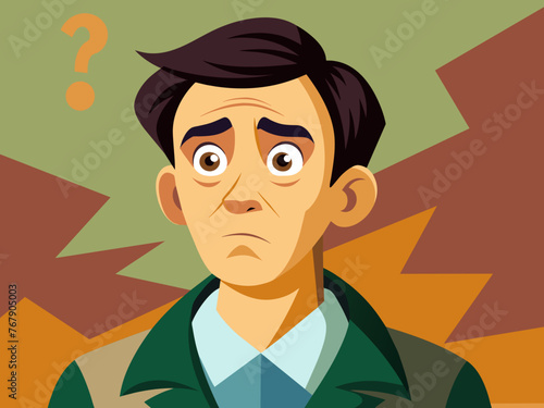 Young puzzled, doubtful, confused man thinking, trying to find solution, worried expression on his face, concept - Sorry, don't know how it happened. Copy space.