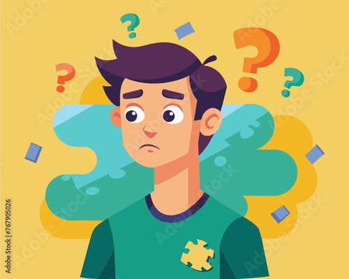 Young puzzled, doubtful, confused man thinking, trying to find solution, worried expression on his face, concept - Sorry, don't know how it happened. Copy space.