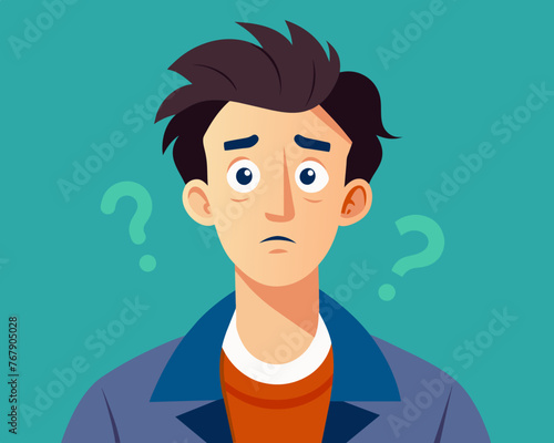 Young puzzled, doubtful, confused man thinking, trying to find solution, worried expression on his face, concept - Sorry, don't know how it happened. Copy space.