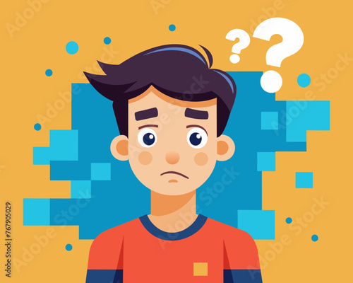 Young puzzled, doubtful, confused man thinking, trying to find solution, worried expression on his face, concept - Sorry, don't know how it happened. Copy space.