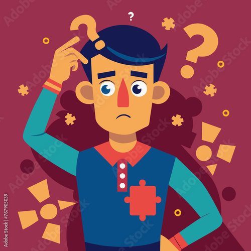 Young puzzled, doubtful, confused man thinking, trying to find solution, worried expression on his face, concept - Sorry, don't know how it happened. Copy space.