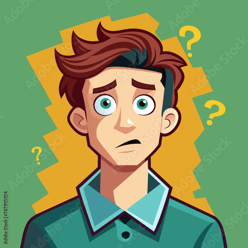 Young puzzled, doubtful, confused man thinking, trying to find solution, worried expression on his face, concept - Sorry, don't know how it happened. Copy space.