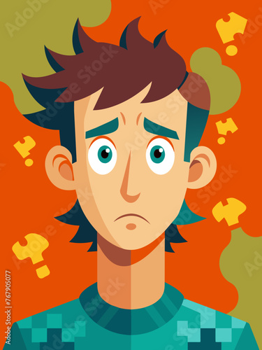 Young puzzled, doubtful, confused man thinking, trying to find solution, worried expression on his face, concept - Sorry, don't know how it happened. Copy space.