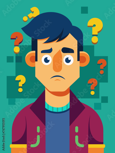 Young puzzled, doubtful, confused man thinking, trying to find solution, worried expression on his face, concept - Sorry, don't know how it happened. Copy space.