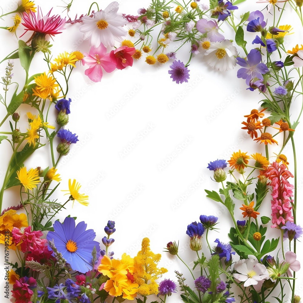 square photo frame made of full bright spring flower