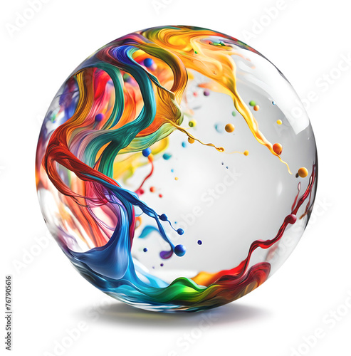 Fluid colors of creativity flowing inside a glass ball