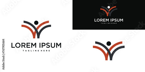 Letter w and people logo design template. Premium Vector