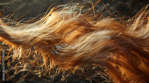 A 3D strand of breakage remedy hair transitioning from brittle to strong, 