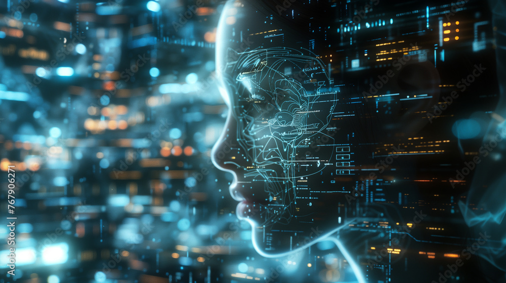 Fototapeta premium Innovative brain computer interface technology connecting human