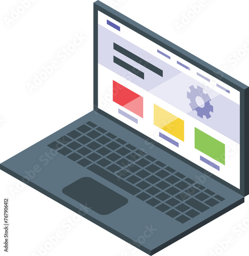 Laptop new service design icon isometric vector. New developer. Monitor page