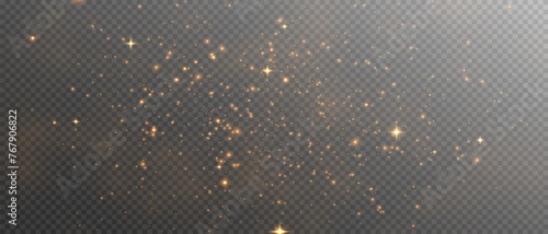 Golden Dust Light PNG.Light Effects Background. Glowing Christmas Dust Backdrop with Bokeh Confetti and Sparkle Overlay Texture, Ideal for Stock and Design Projects. 