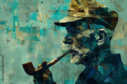 Old Dock Worker: Collage Style Painting with Pipe © Wemerson