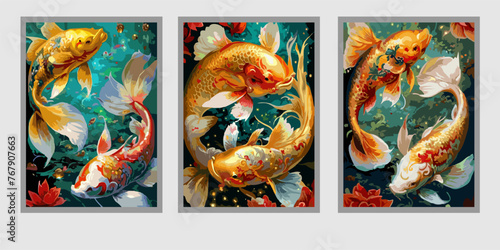 golden fish or golden koi, golden fish background, best wall background, elegant wallpaper with futuristic design