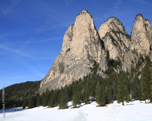 Majestic peaks seen from the Langental Valley near Wolkenstein, South Tirol. photo