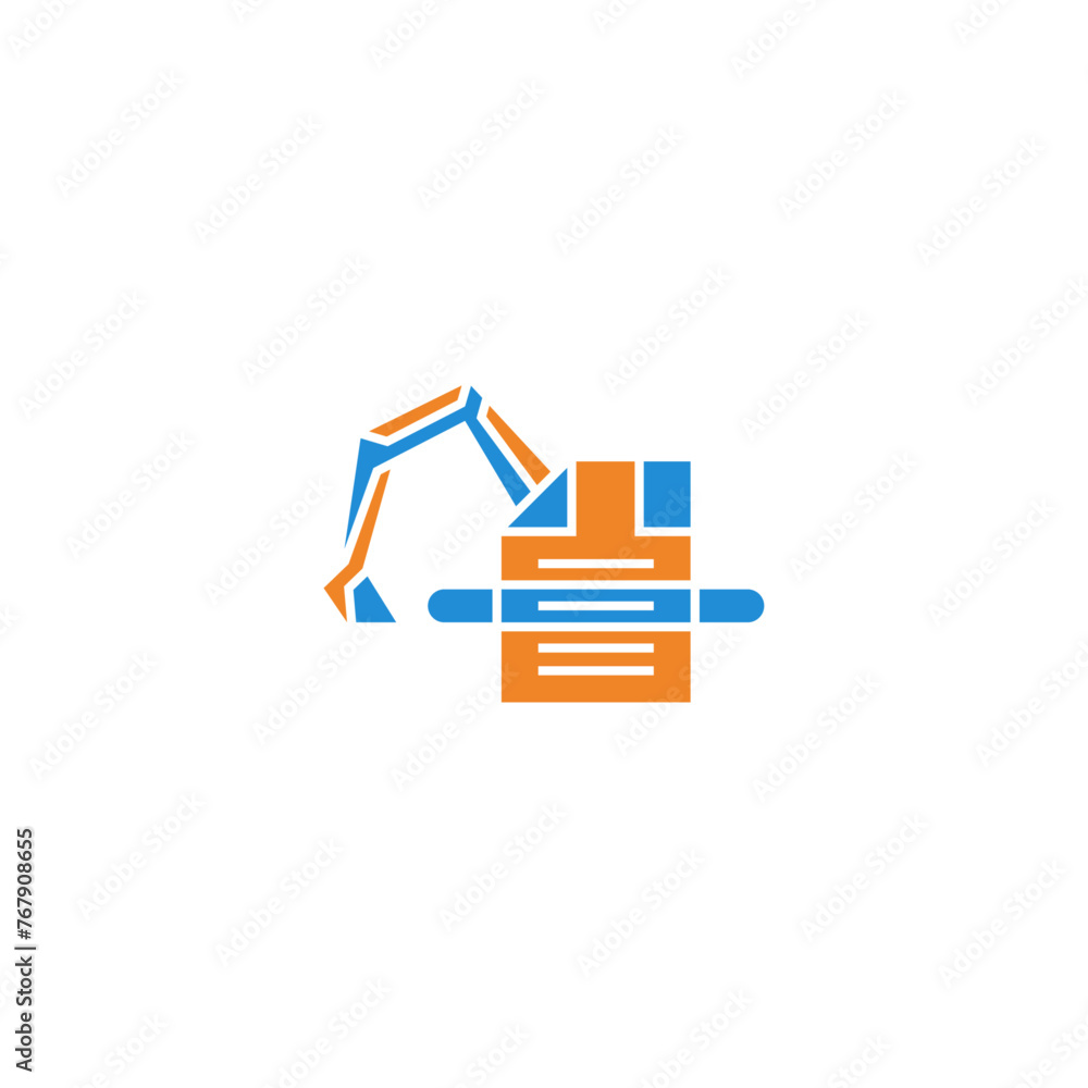 Excavator and sheet of paper logo design. Excavator and sheet of paper logo design.