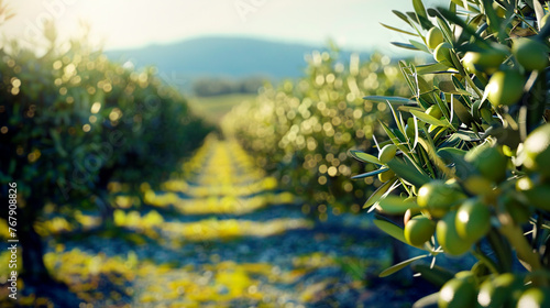 Green olive tree in a large field ready for harvest
 photo